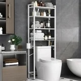 Biemlerfn Over The Toilet Storage Shelf, 4-Tier Wooden Bathroom Organizer Adjustable Saver Space Rack with Toilet Paper Holder, Pure White