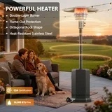 Patio Heater for Outdoor Use, 50,000BTU Propane Heater with Wheels and Adjustable Thermostat, Heavy Duty Stainless Steel Patio Heater, Freestanding Heater for Backyard, Deck, Garden, Silver Gray