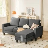 Furmax 70" Convertible Sectional Sofa Couch 3-Seat L-Shaped Small Sofa Couch with Reversible Chaise for Small Living Room, Apartment and Small Space, Linen Dark Gray