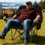 KingCamp Black Dark Grey Fully Padded Camping Sofa Chair for Adults, Oversized Heavy Duty Folding Chairs for Camping Support 450+lbs, Outdoor Round Camping Chairs, Black Dark Grey