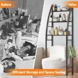 HIOHA over Toilet Storage Rack with Toilet Paper Roll Holder & 4 Hooks 1-Shelf Steel Bathroom Space Saver Organizer, Black