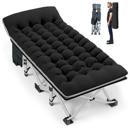 GVDV Folding Camping Cot with 2 Sided Comfort Mattress 1200D Double Layer Oxford Folding Bed Portable Sleeping Bed for Camp Office Nap Beach Travel