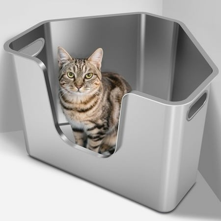 Ptlom Stainless Steel Corner Litter Box 22 X 16.5 X 14.7 High Sided Metal Cat Litter Box