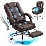 Chair 500LBS Executive Office Chair Massage and Footrest Ergonomic Computer Desk Chair Reclining High Back Leather Office Chair Lumbar Back Support Swivel Rolling,Brown