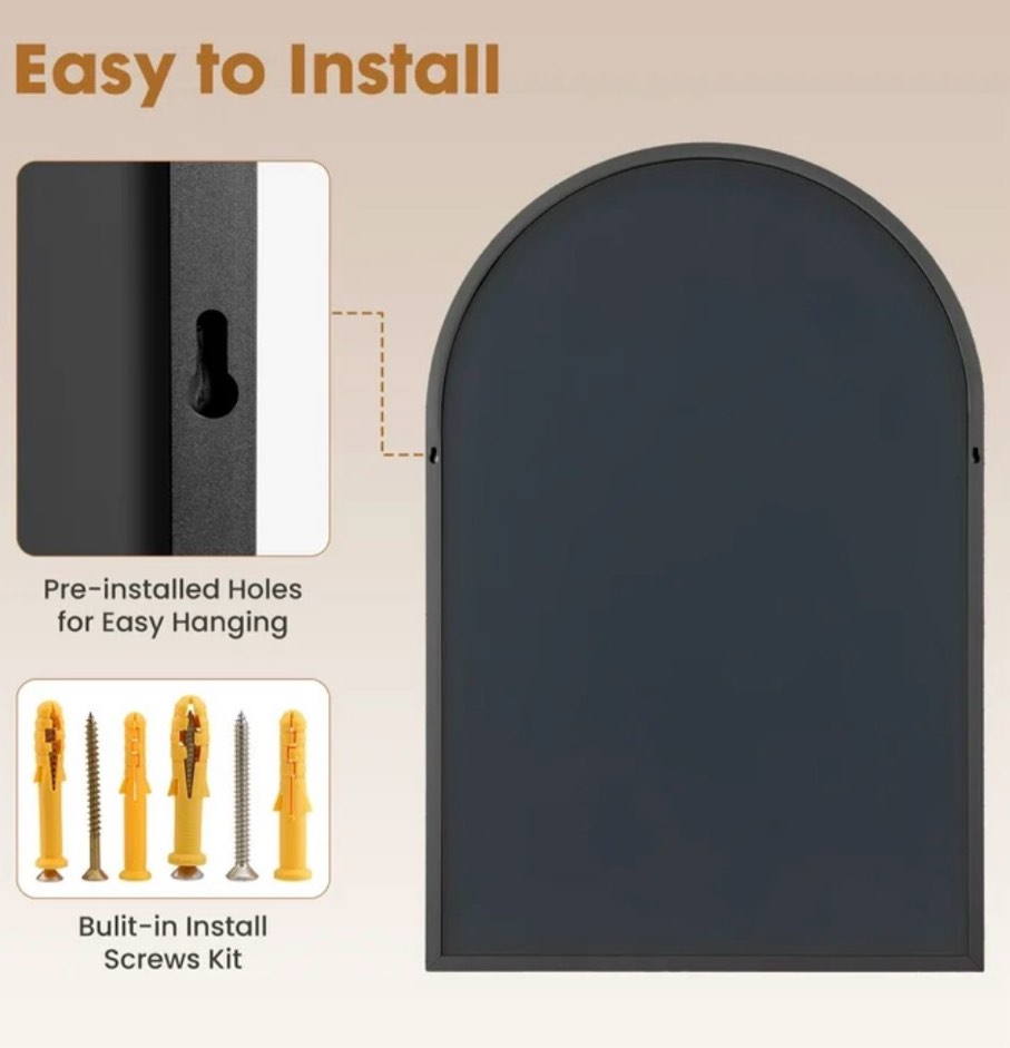 XRAMFY 24"x36" Black Arched Bathroom Mirror - Wall Mirror for Bathroom, Metal Frame Vanity Mirror, Dresser Mirror, Arch Decorative Mirrors for Living Room, Bedroom, Entryway, Mantle