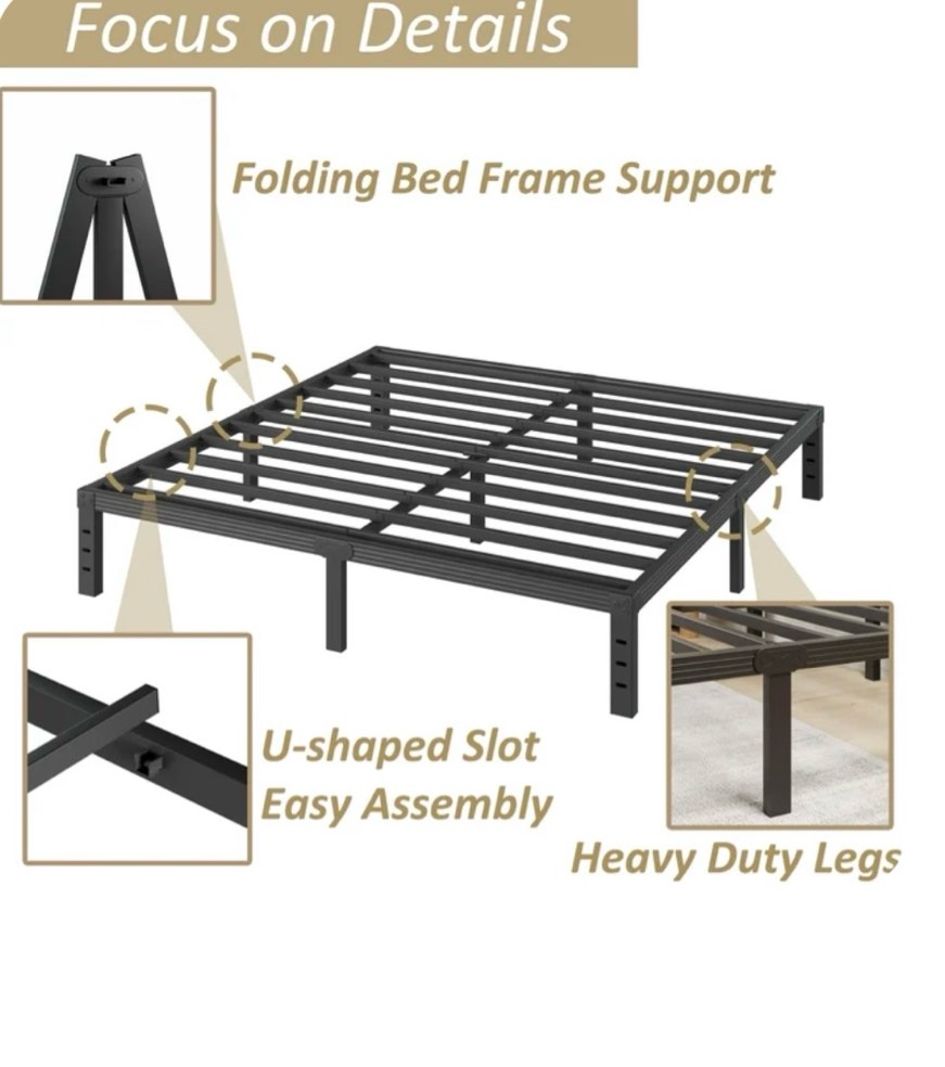 FSCHOS 12 Inch King Size Bed Frame, Heavy Duty Metal Platform, No Box Spring Needed, Easy Assembly, Black