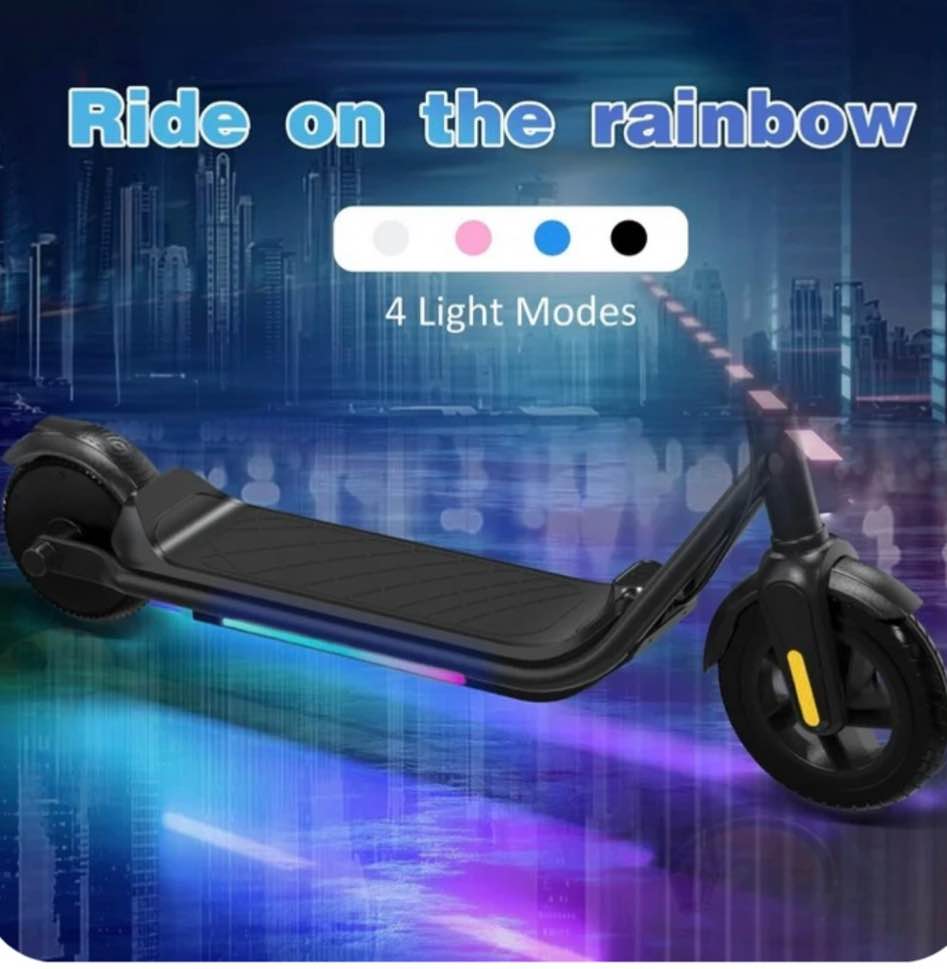 HOVERMAX Kids Electric Scooter - Ages 6-12, 10mph, 9.3mi Range w/ 7-Color Lights & 7" Tires