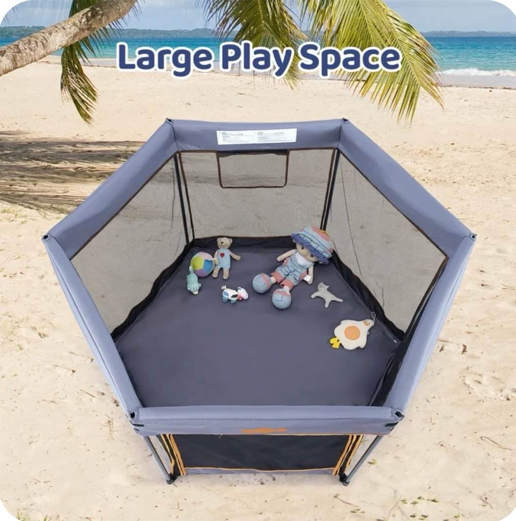 Pamo Babe Outdoor Baby Playpen, Portable, Lightweight, Toddler Playard Canopy and Travel Bag - Grey