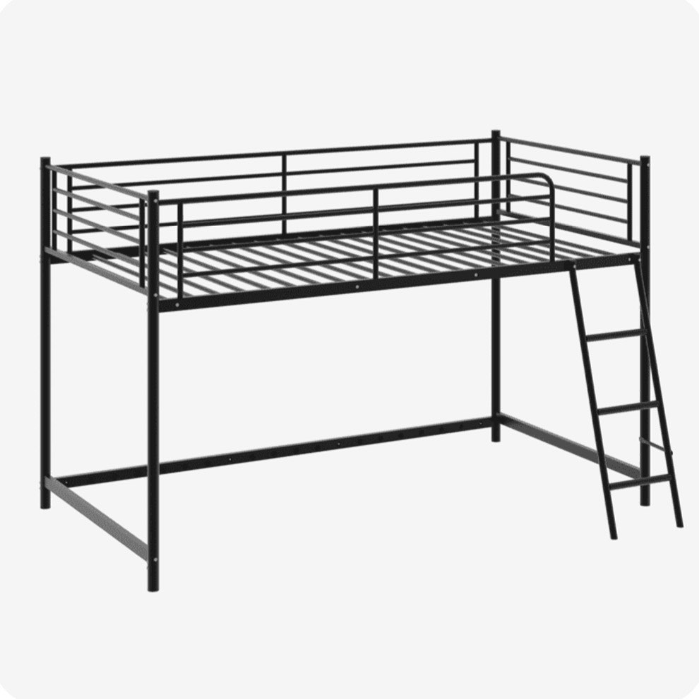 Zimtown Junior Metal Twin Loft Bed, Black