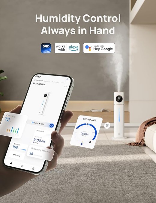 Lairy 8L Cool Mist Air Humidifiers for Large Room Bedroom, Top-Fill Tank, Auto Mode, Aroma Box, Silver White