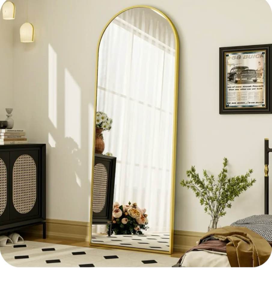 BEAUTYPEAK 64"x 21" Full Length Mirror Arched Standing Floor Mirror Full Body Mirror, Gold