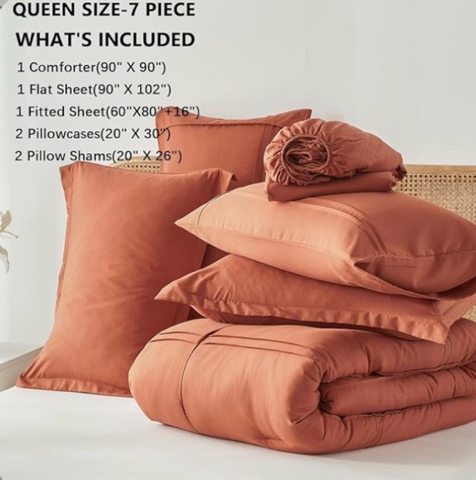 Mainstays All in One Reversible Comforter and Sheet set- 11 Piece, Queen, Terracotta