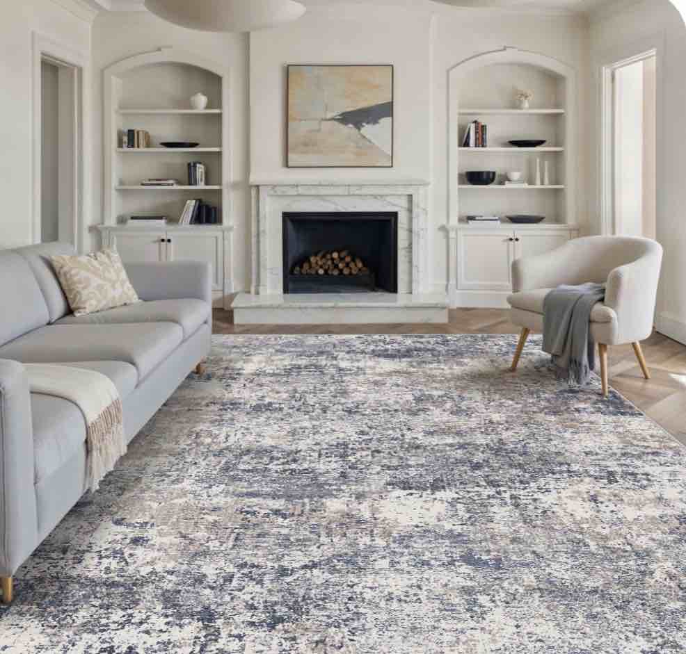 BERTHMEER 5'x7' Modern Abstract Area Rugs Blue Rugs for Living Room Bedroom Dining Room Office Farmhouse Distressed Machine Washable Non-slip