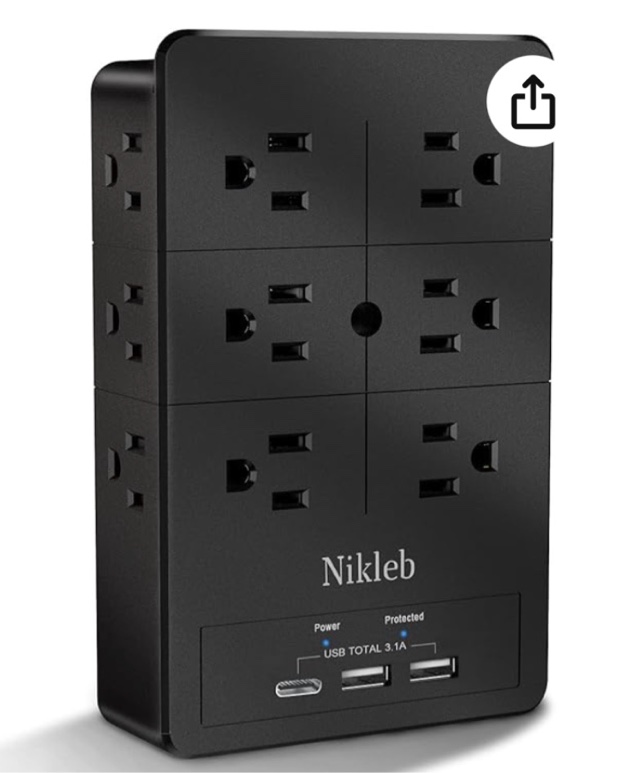 Multi Plug Outlet Extender Nikleb, Surge Protector 12 Outlets, Wall Plug with 2 USB+ USB C Ports Total 3.1A, Charger Blocks Wall Mount, Outlet Splitter Heavy Duty for Home, Office, Garage Improvement