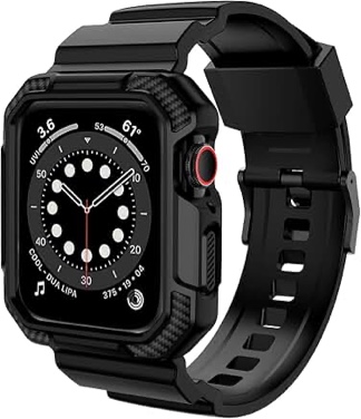OROBAY Compatible with Apple Watch Band 45mm/44mm/42mm-Series 3/2/1 with Case, Shockproof Rugged Band Strap for iWatch SE2 SE Series 9/8/7/6/5/4/3/2/1 with Bumper Case Cover Men Women, Matte Black