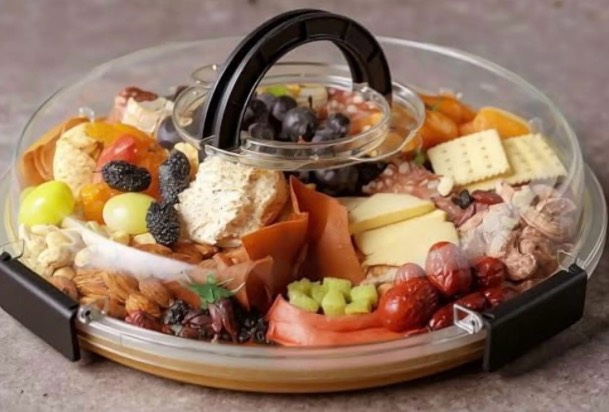 Round Charcuterie Board with Clear Lid, Travel Picnic Portable Cheese Board Charcuterie Boxes, Meat Fruit Serving Tray Platter, House Warming Gifts New Home, Gifts for Women