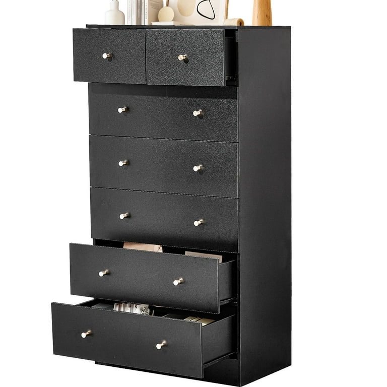 Ktaxon 7 Drawers Dresser Chests for Bedroom, Wood Chset of Drawers,Dressers Organizer for Bedroom, Living Room,Hallway, Black