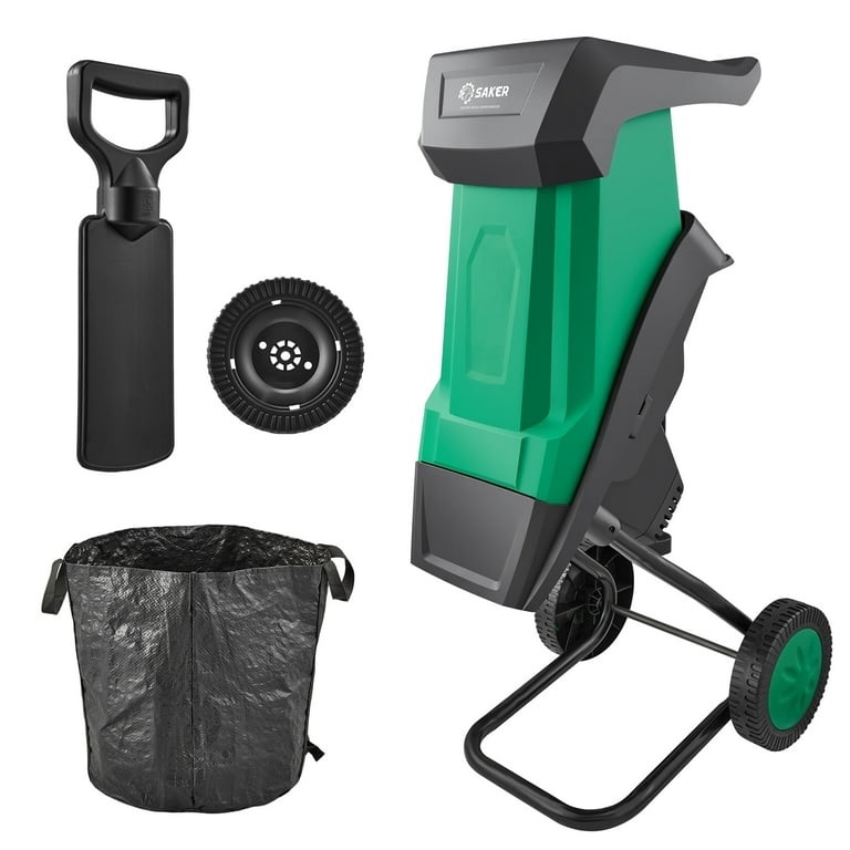 Saker 15-Amp Electric Wood Chipper, Wood Shredder & Leaf Mulcher with 1.54“ Cutting Diameter, Includes Collection Bag for Mulch & Yard Waste Cleanup