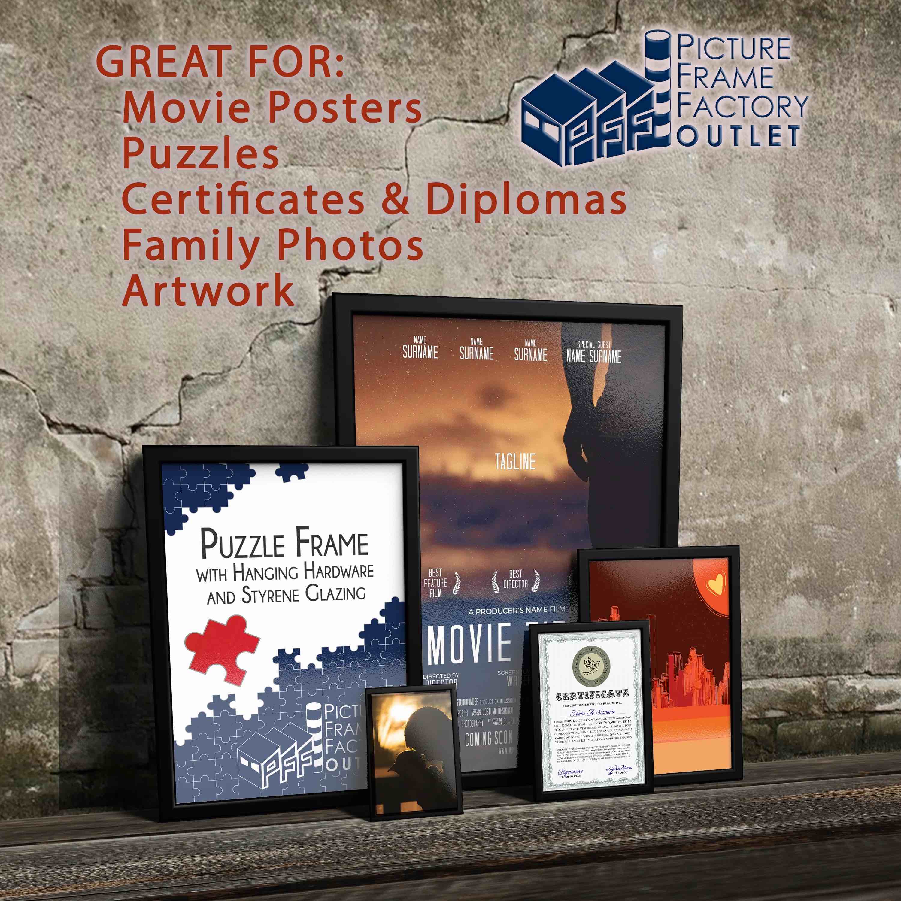 (1) 15x20 - Picture Frame for Puzzles, Photos, Artwork - 1.25" Black MDF Frame with plexi-glass and hanging hardware