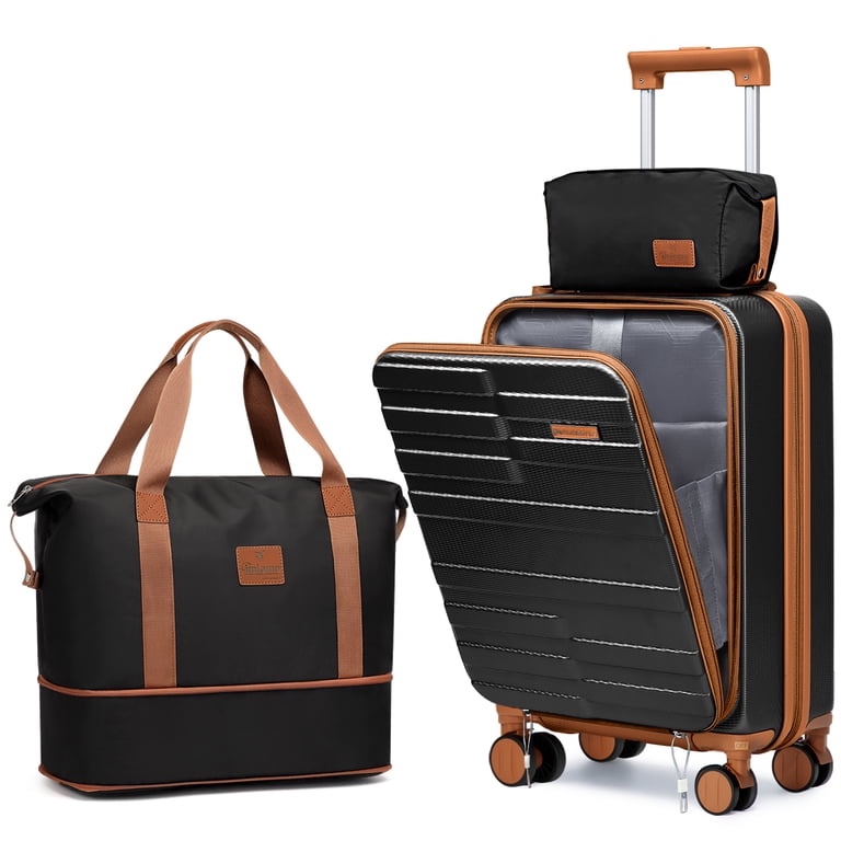 Joyway 3-Piece Front Opening Cover Carry-on Luggage Side Hooks TSA Lock Spinner Wheels YKK Zippers