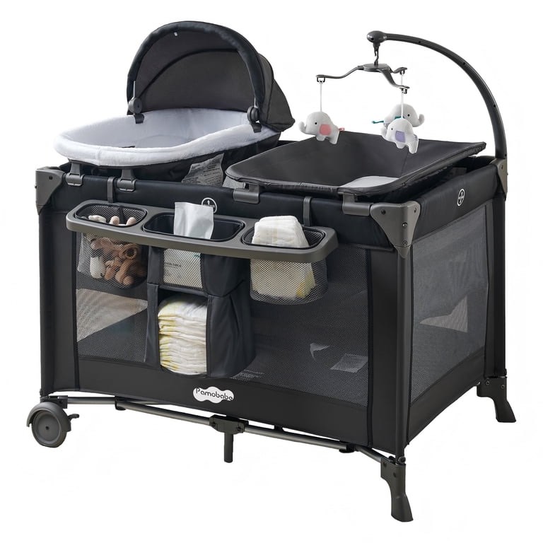 Pamo Babe 4-in-1 Baby Playard with Bassinet & Changing Table for Newborn