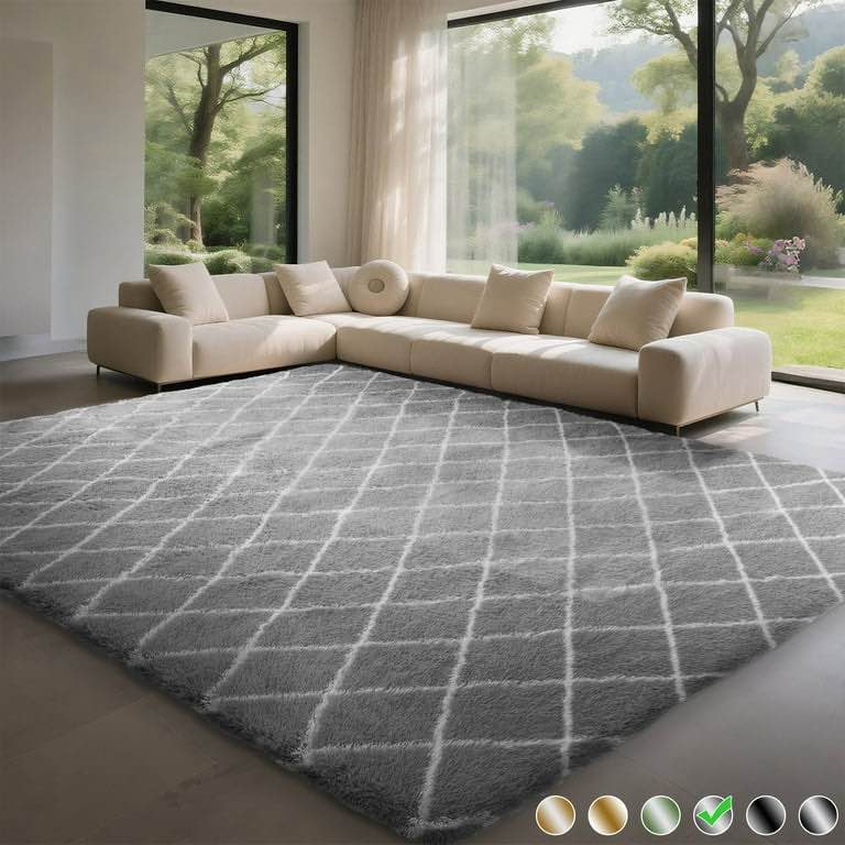CozyDesg Shag Area Rugs,8'x10' Soft Fluffy Shaggy Carpet for Living Room,Large Rug for Bedroom Dining Room Home Decor Room Decor,Light Gray & White