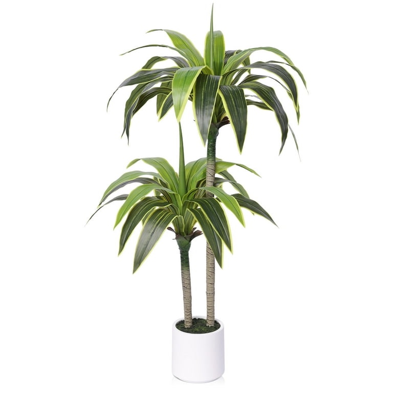 DR.Planzen 4.5ft Artificial Dracaena Tree with White Planter, Tall Faux Dracaena Tree, Artificial Plants for Home Office Decor