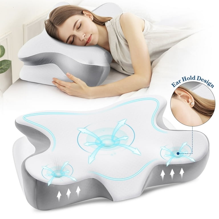 MOONORAH Cervical Pillow for Neck and Shoulder, Ergonomic Side Sleeper Pillow for Neck Support, Contour Memory Foam Pillows for Side Back & Stomach Sleepers with Cooling Pillowcase, Gray 2 pieces 