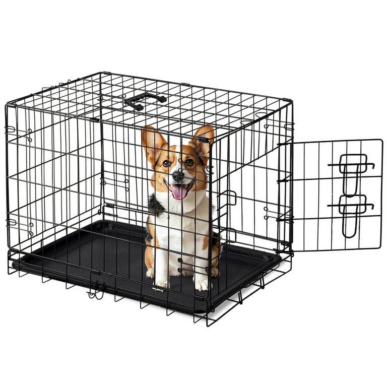 EDX Medium Dog Crate, 30" Single Door Folding Metal Wire Dog Cage with Plastic Leak-Proof Pan Tray