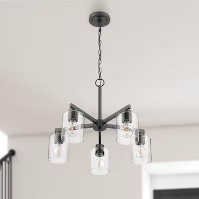  allen + roth Evans 5 -Light Matte Black Clear glass Metal Chandelier