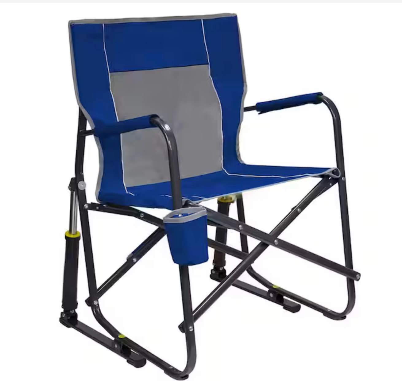 GCI Outdoor Rocking Chair Side Table Camping Chair : Portable Folding Rocking Chair with Solid Durable Armrests-Blue