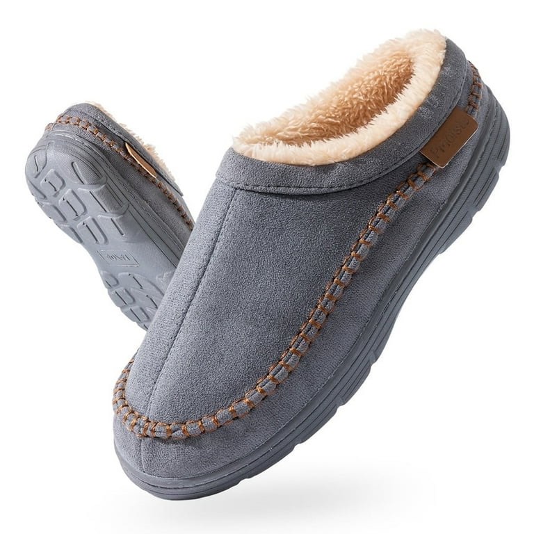 Pmoiste Mens Moccasin Slippers Soft Suede Comfy Memory Foam Warm Winter Plush Casual Male Slipper