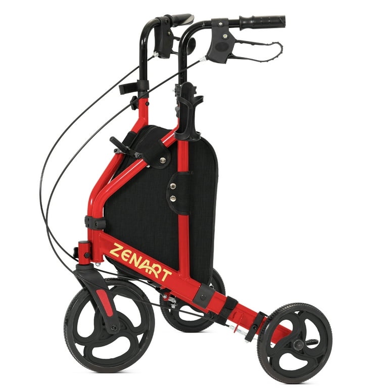 ZENART Foldable 3 Wheel Rollator Walker Lightweight for Seniors with 10" Wheel, Champagne Gold