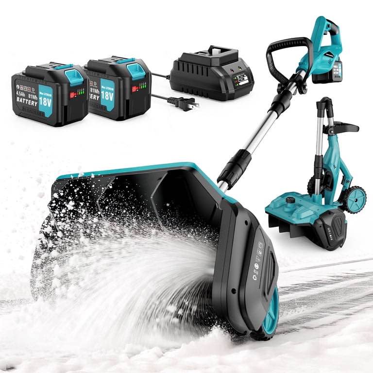 Tanbaby 17-inch Cordless Snow Blower with Wheels, Electric Snow Shovels with Adjustable Chute, Snow Thrower with 2*4.5Ah Batteries & Quick Charger for Driveway Sidewalk Patio