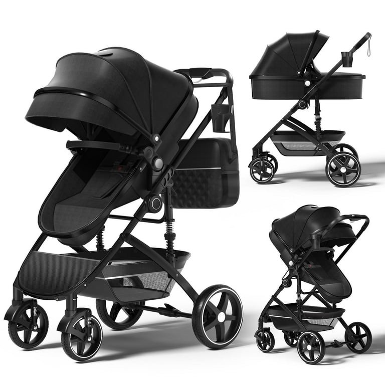 babyeap 2 in 1 Baby Stroller,Foldable Lightweight Carriage Reversible Bassinet Pram for Toddler,Travel Stroller with with Cup Holder?Storage Bag,Black