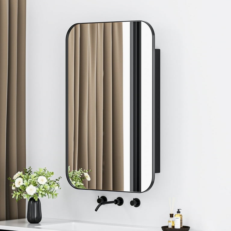 Dalattin Metal Bathroom Medicine Cabinet with Mirror, Recessed or Wall Mounted Storage Organizer, 16x24 inch, Black
