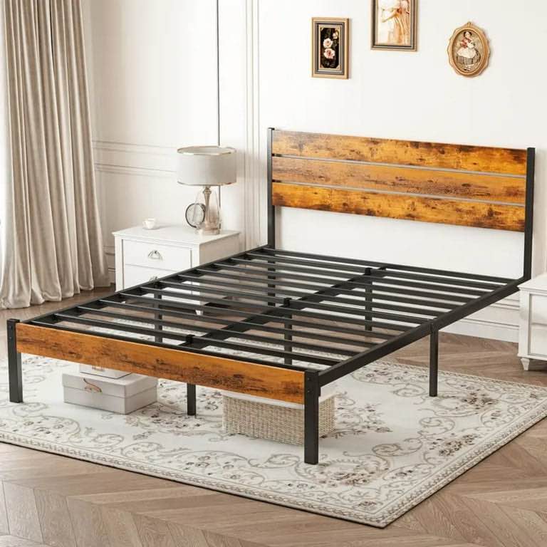 CONCETTA Full Size Bed Frame with Headboard, Solid and Stable, Noise Free, No Box Spring Needed, Easy Assembly