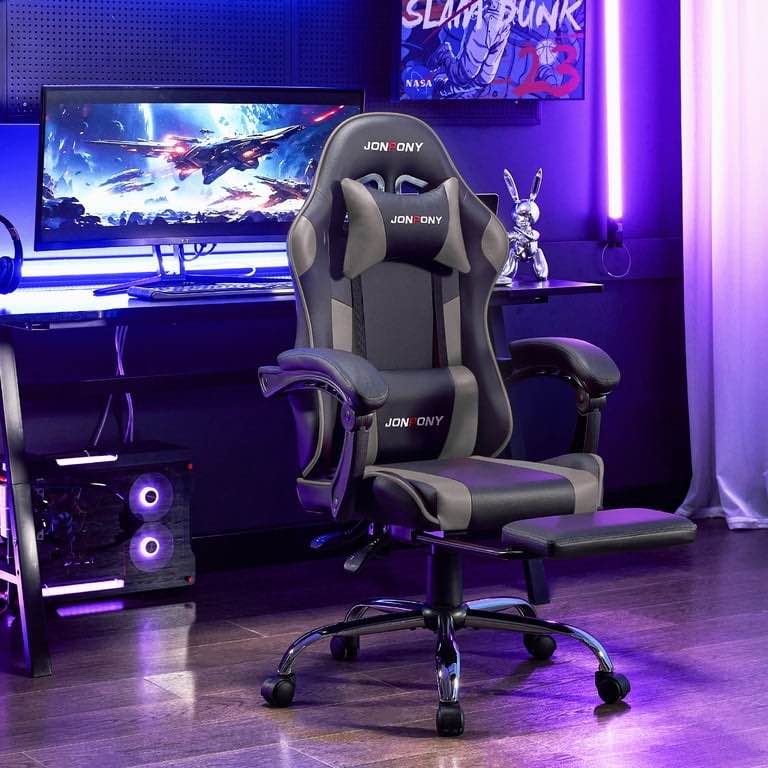 JONPONY Big and Tall Gaming Chair, Ergonomic Design, Gamer Chair PU Leather with Footrest and Lumbar Support, High Back Office Chair Support 8 Hours Long Sitting, Computer Chair,Black