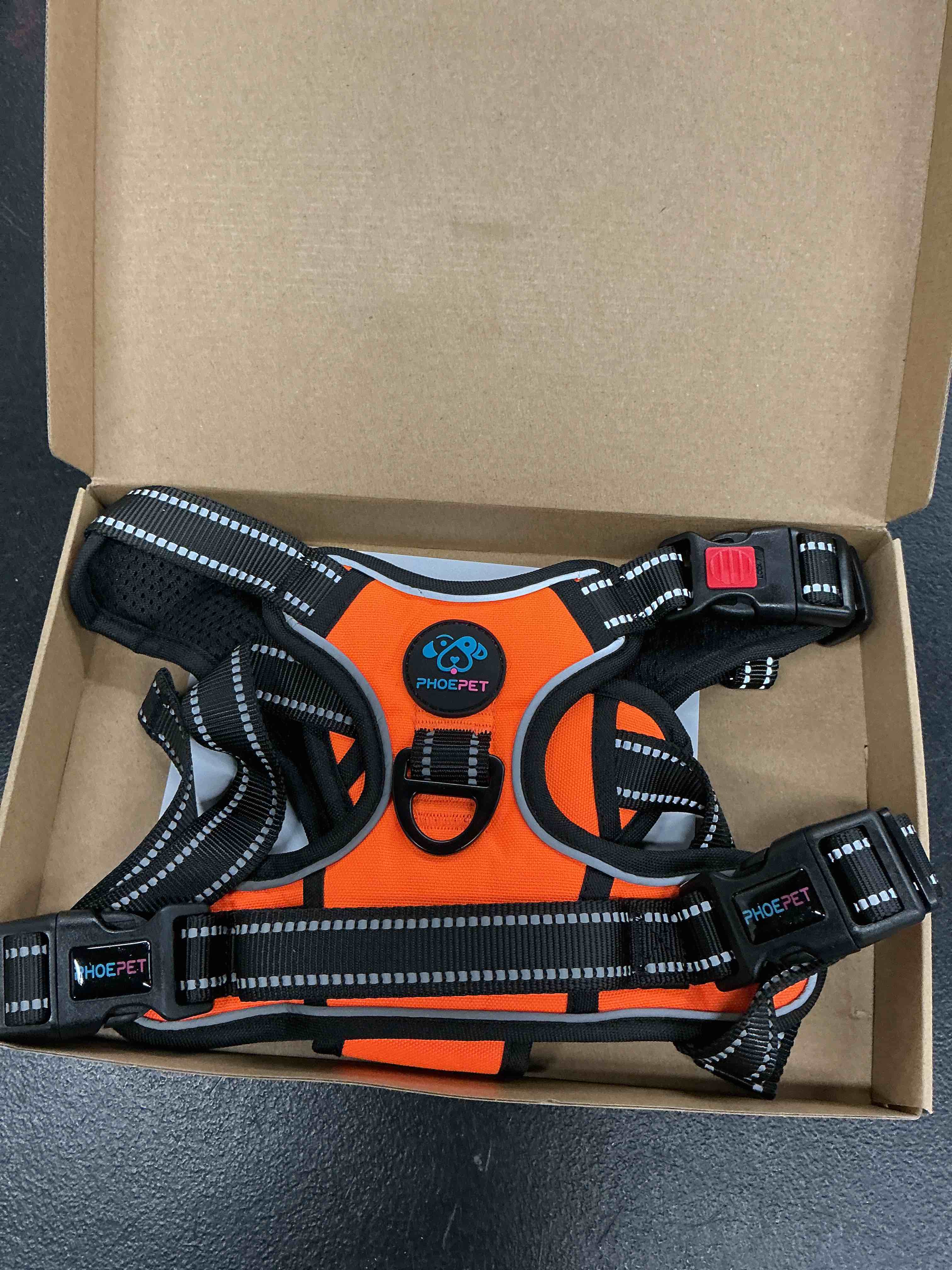 Condition photo showing Good Condition for phoepet reflective dog harness large breed adjustable no pull vest with with handle 2 metal rings 3 buckles [easy to put on & take off](l, orange) large orange