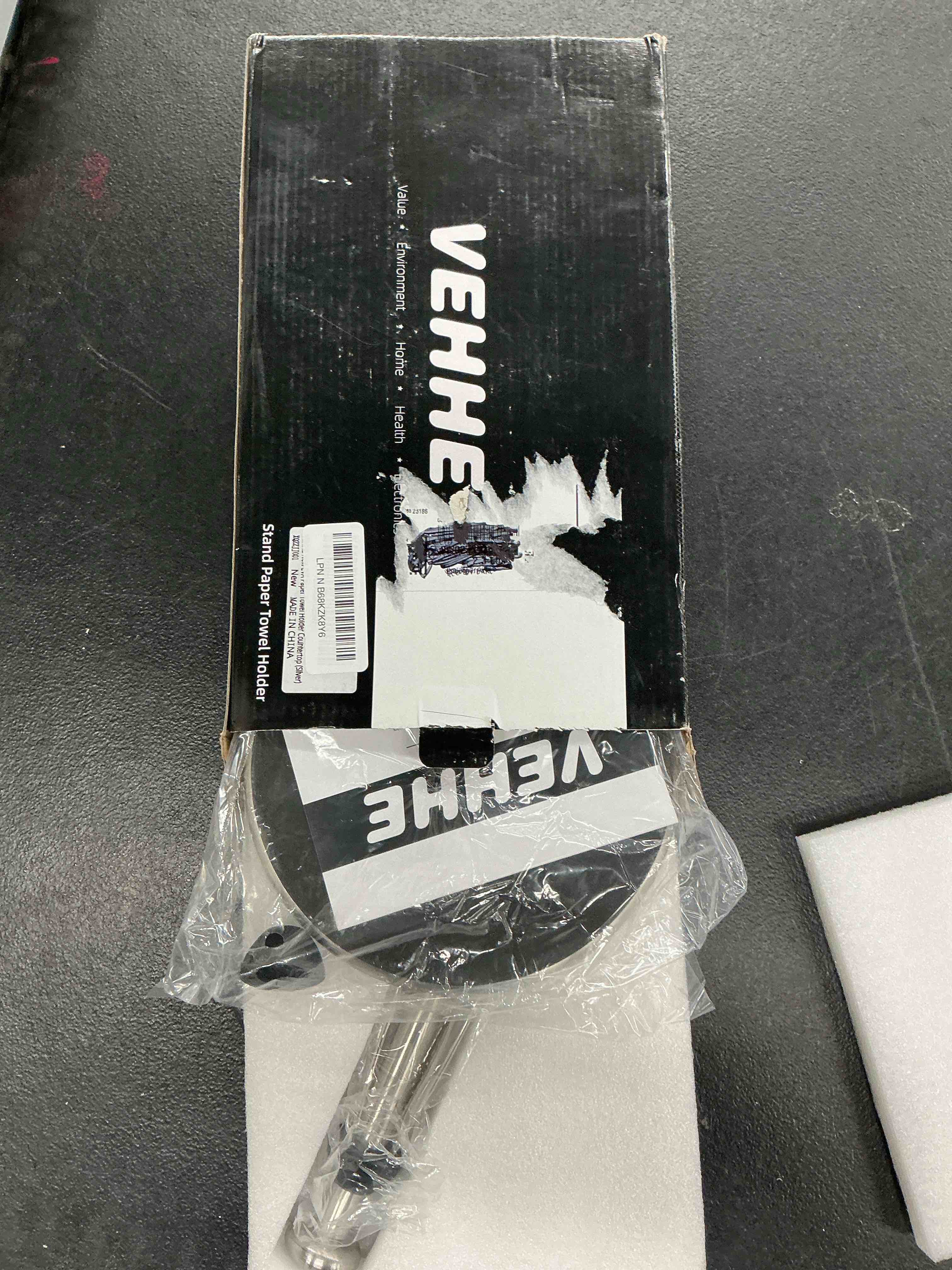 Condition photo showing New/Like New for vehhe simply tear paper towel holder countertop with eva non-slip pad, damping function paper towel stand with weighted base for bathroom and kitchen (silver)