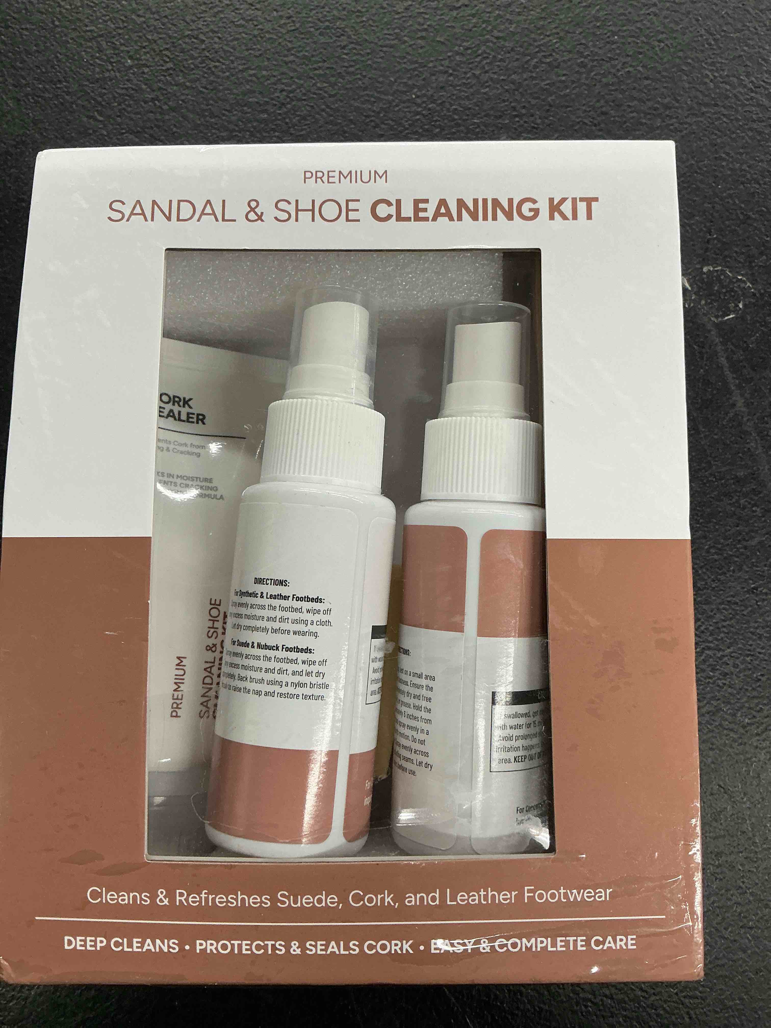Condition photo showing Good Condition for fortivo 4-in-1 sandal and shoe cleaning kit for birkenstock – premium care kit safe for leather, suede, nubuck & cork - includes sealer, protector spray, cleaner & brush