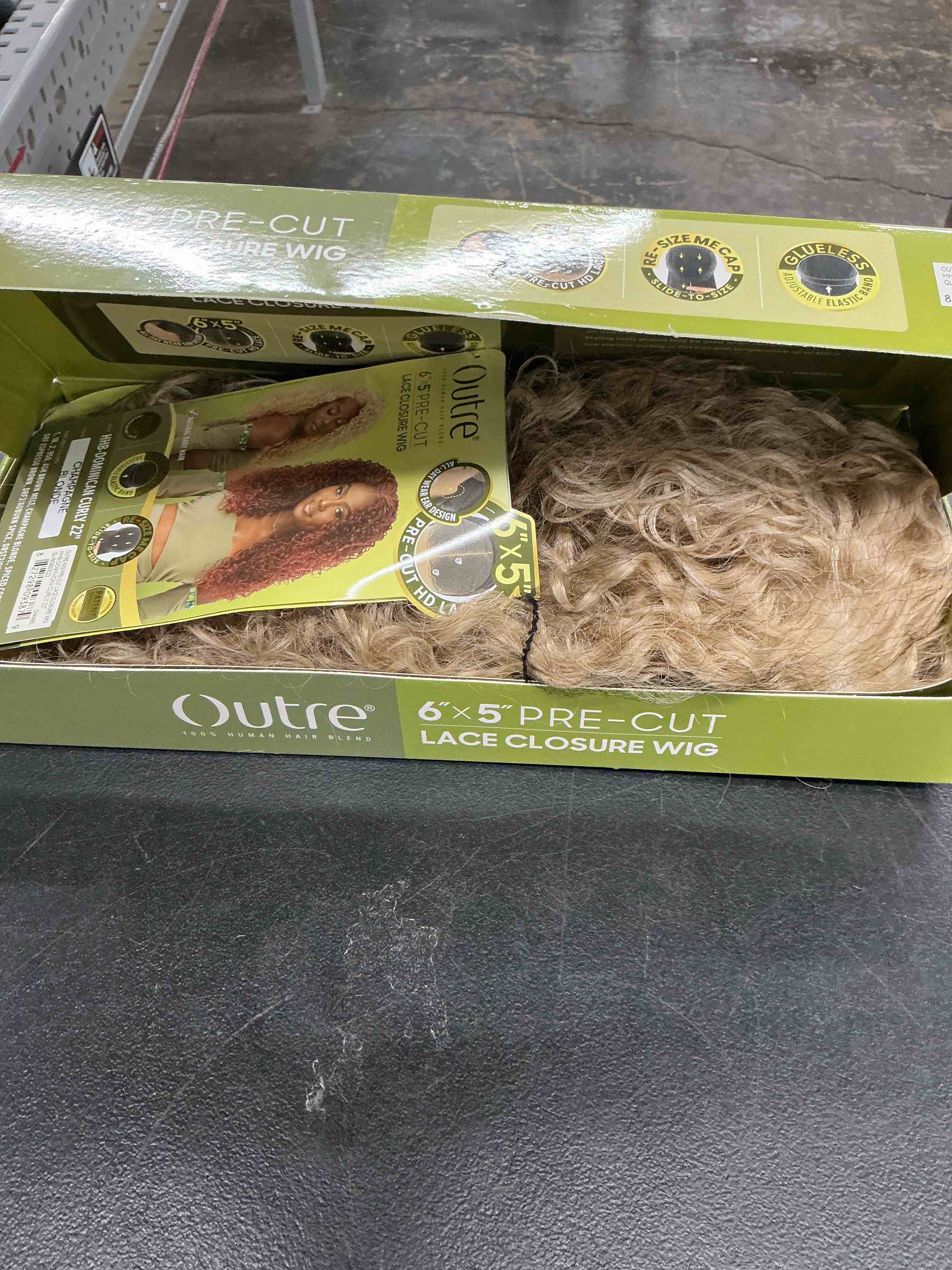 Condition photo showing Good Condition for outre 6x5 pre-cut lace closure wig - human hair blend - dominican curly 22" (champagne blonde)