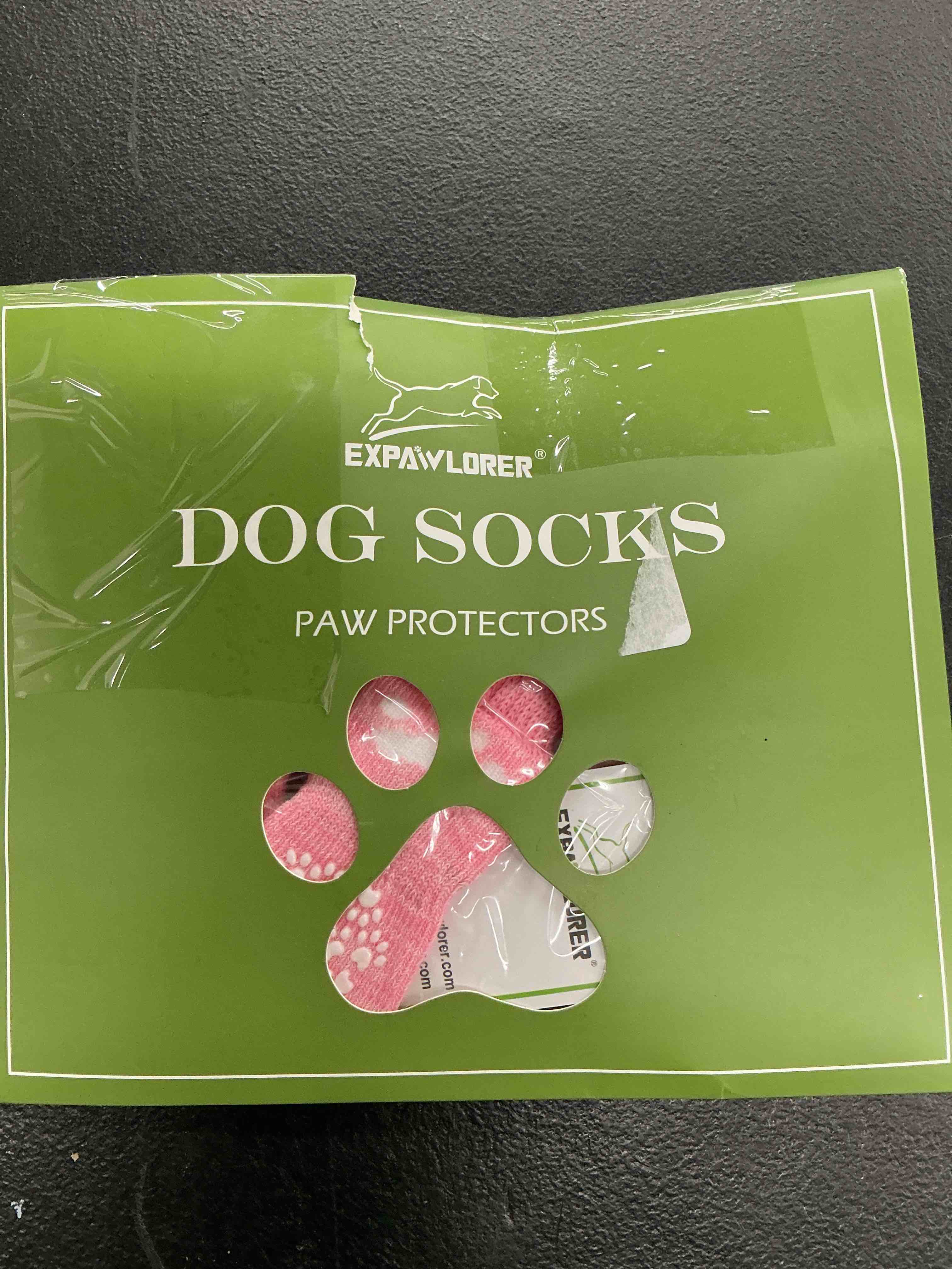 Condition photo showing Good Condition for expawlorer anti slip dog socks to prevent licking paws, dog shoes for hot pavement, dog booties for small medium large senior dogs, traction control boots & paw protectors for hardwood floors x-small (4 count) pink