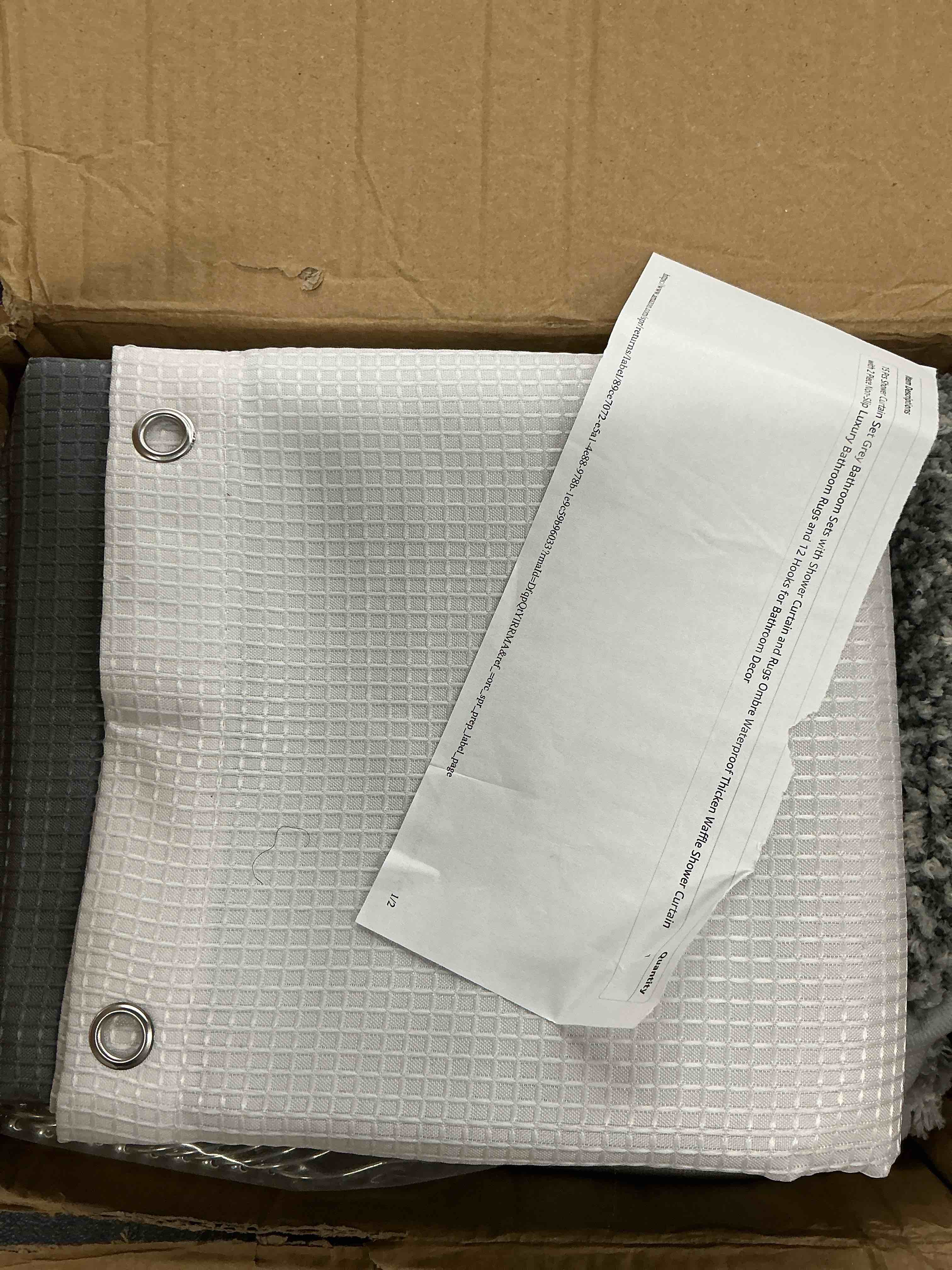 Condition photo showing Good Condition for 15 pcs shower curtain set grey bathroom sets with shower curtain and rugs ombre waterproof thicken waffle shower curtain with 2 piece non-slip luxury bathroom rugs and 12 hooks for bathroom decor waffle grey 72"w x 72"l (pack of 1)