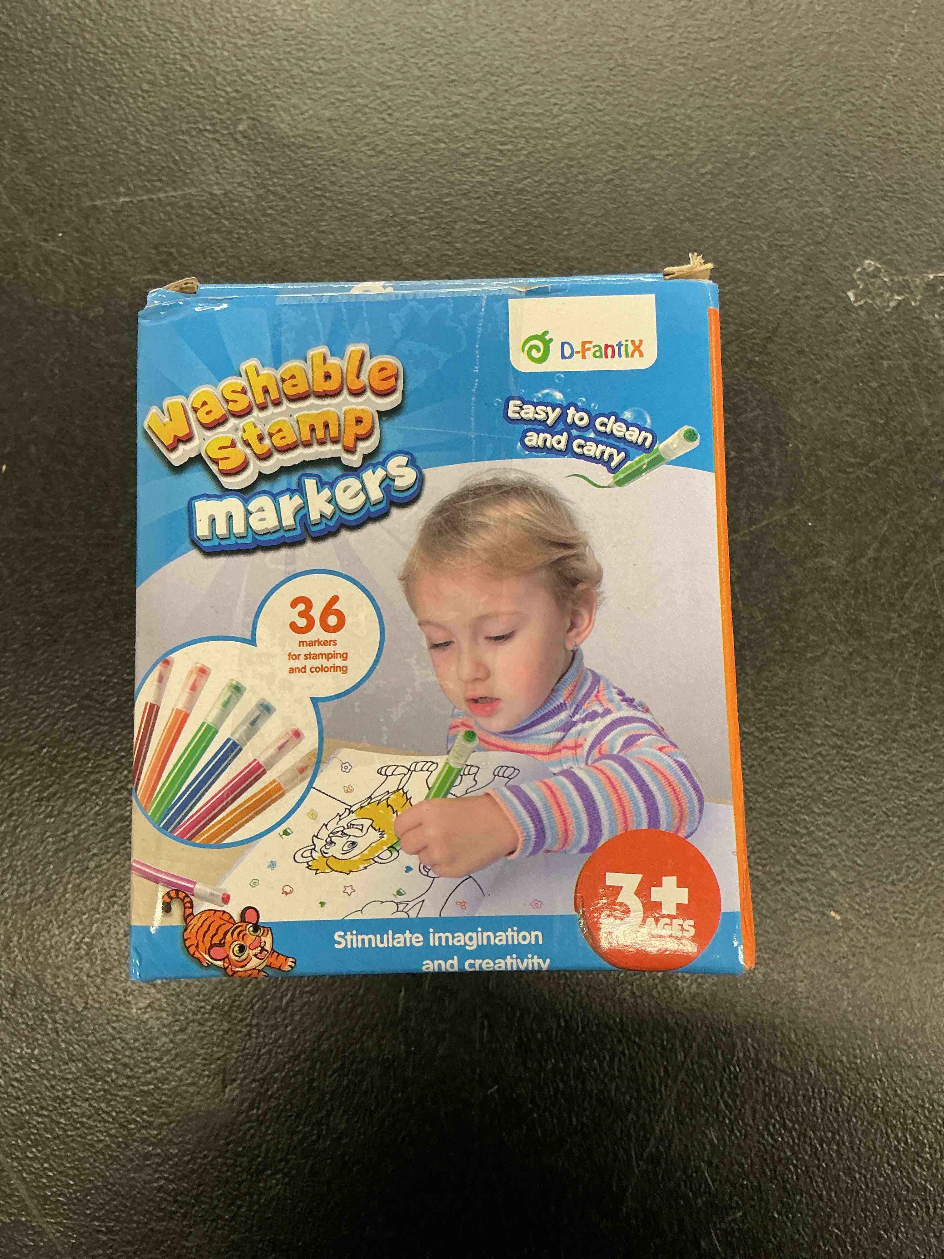 Condition photo showing Good Condition for d-fantix 36 colors washable markers for kids, stamp markers coloring set with coloring books and stand portable box, back to school supplies for girls boys, kids road trip activities