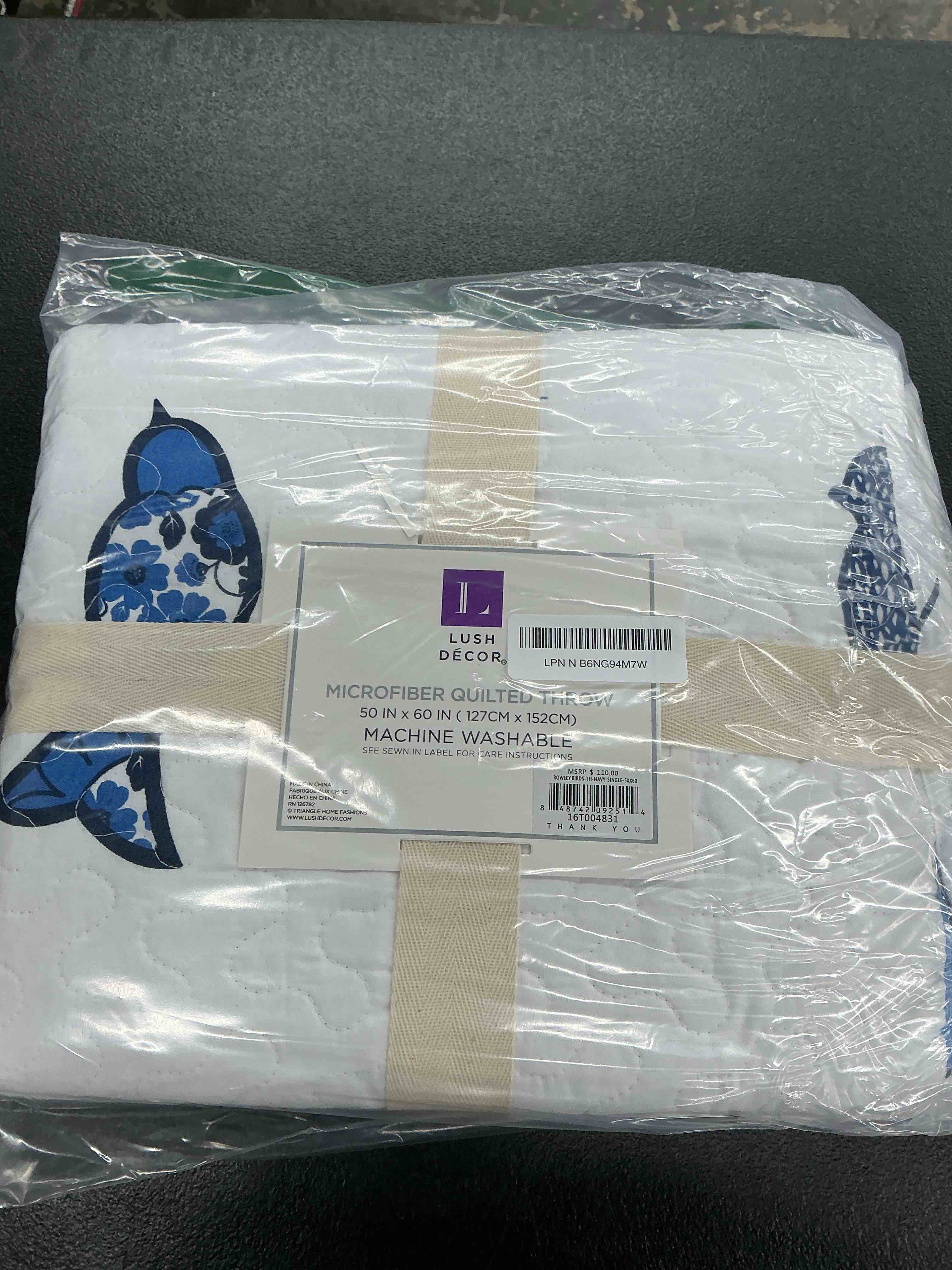 Condition photo showing Good Condition for lush decor rowley birds reversible throw blanket, 50" w x 60" l, navy - throw blankets for bed - couch blanket - farmhouse throw blanket for couch navy 50" w x 60" l