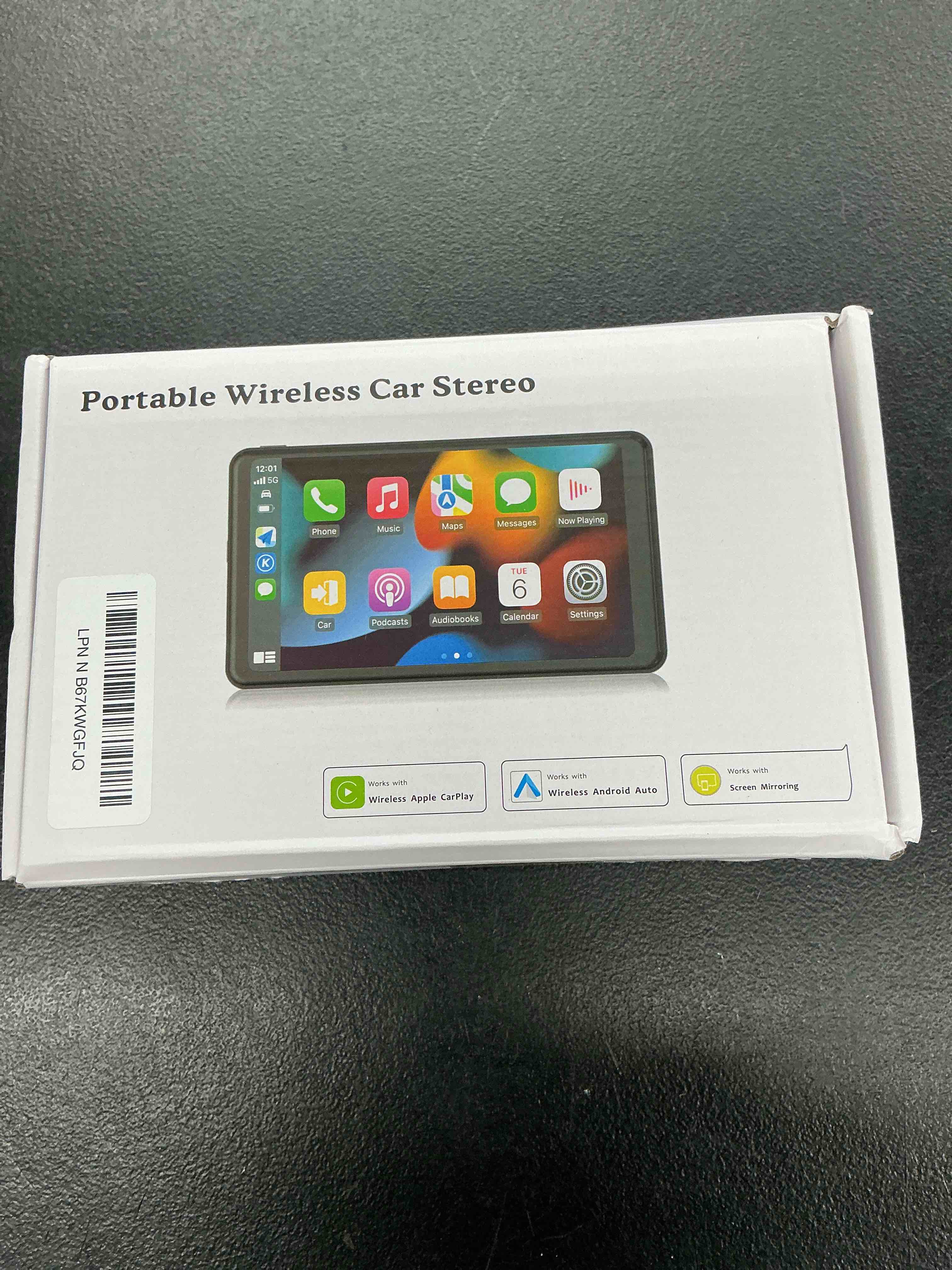Condition photo showing New/Like New for portable carplay screen for car, 7" wireless carplay & android auto with bluetooth, hd backup camera, gps navigation, siri, fm, aux, mirror link for all vehicles