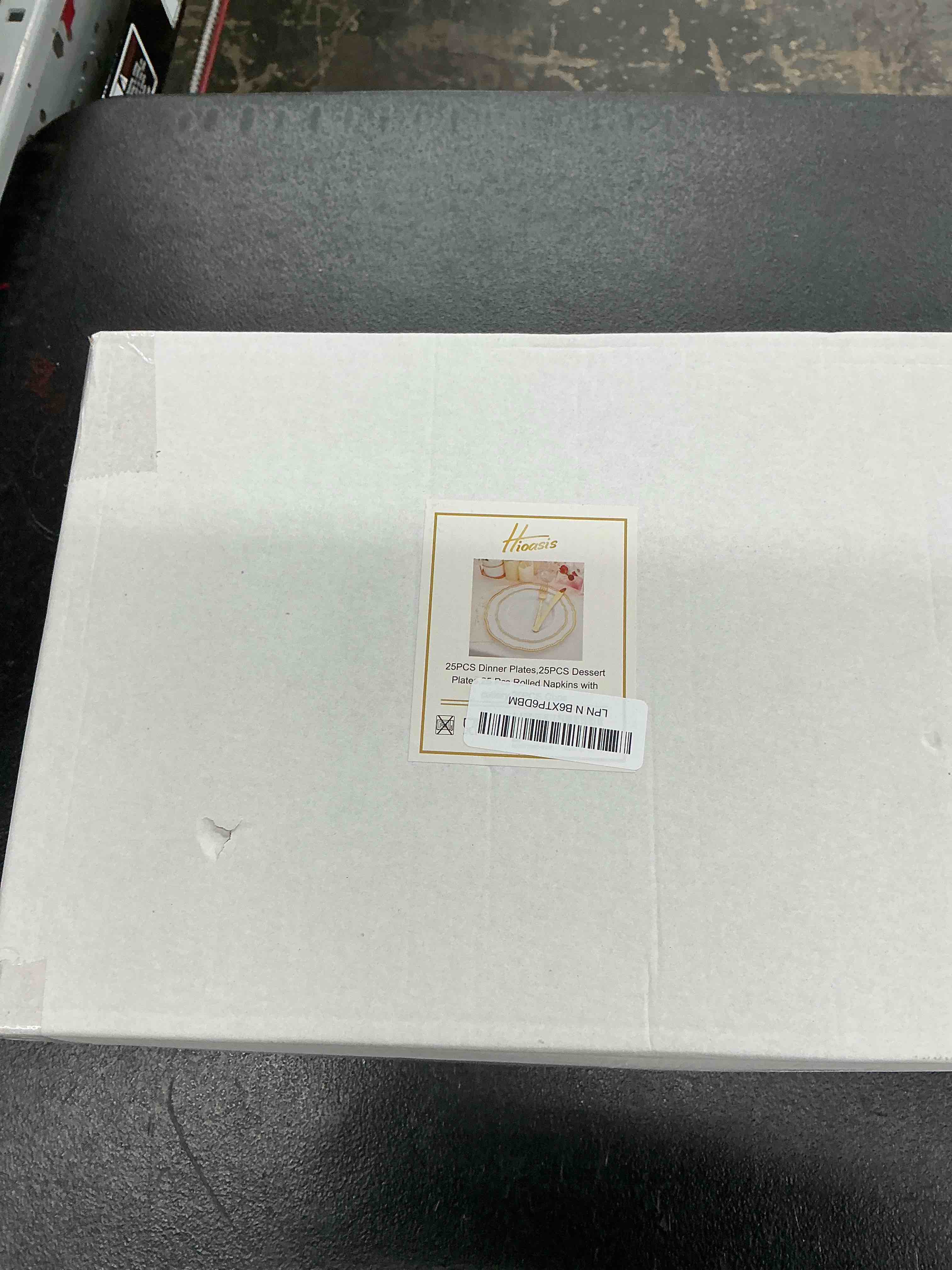 Condition photo showing Good Condition for hioasis 175pcs white and gold plastic plates - gold plastic dinnerware set includes 25 dinner plates, 25 dessert dinnerware, 25 cups, 25 rolled napkin cutlery perfect for wedding & new year white and gold 175 pieces (25 guests)