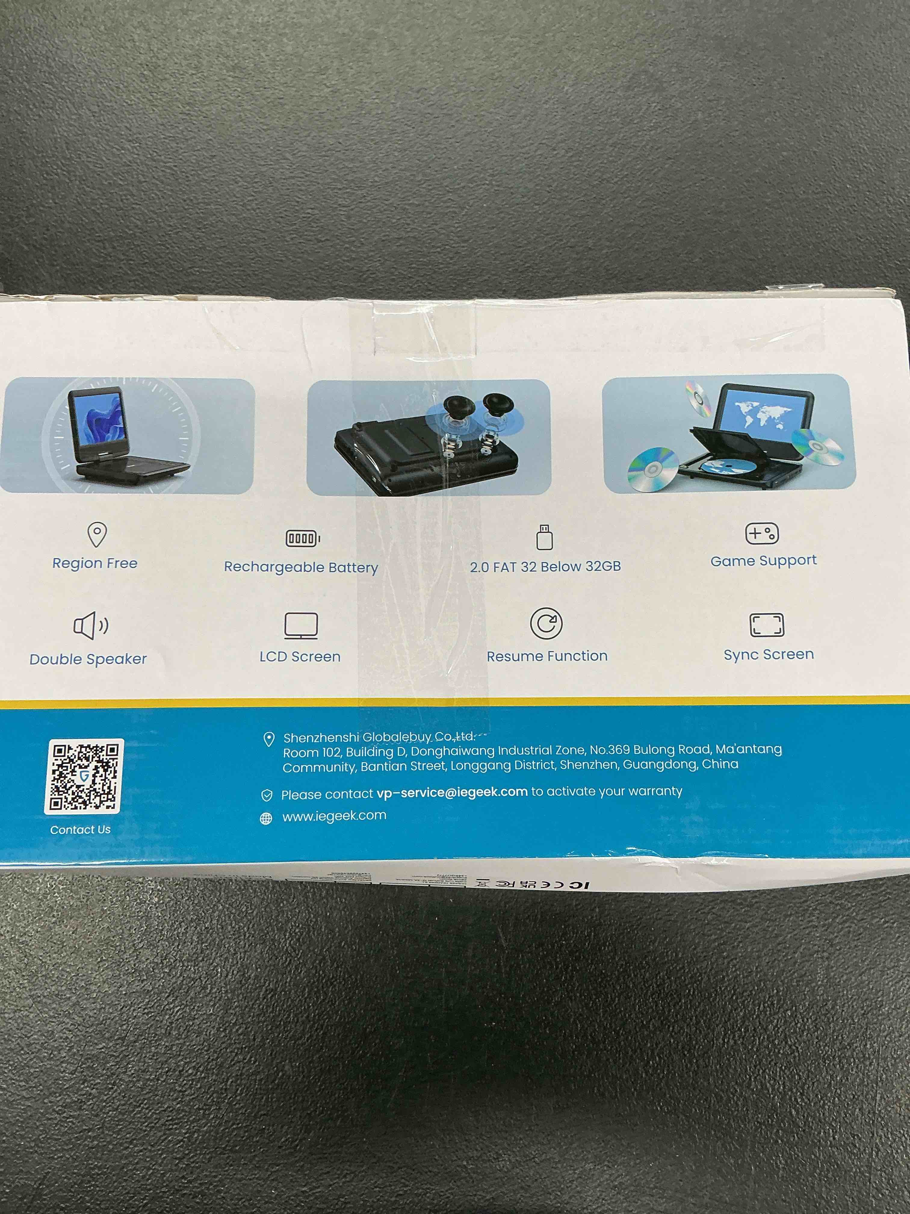 Condition photo showing Good Condition for iegeek 11.5" portable dvd player for kids and car, 9.5" eye-protective screen with 5 hours rechargeable battery, support sync tv/usb/sd card and multiple disc formats, region free - purple