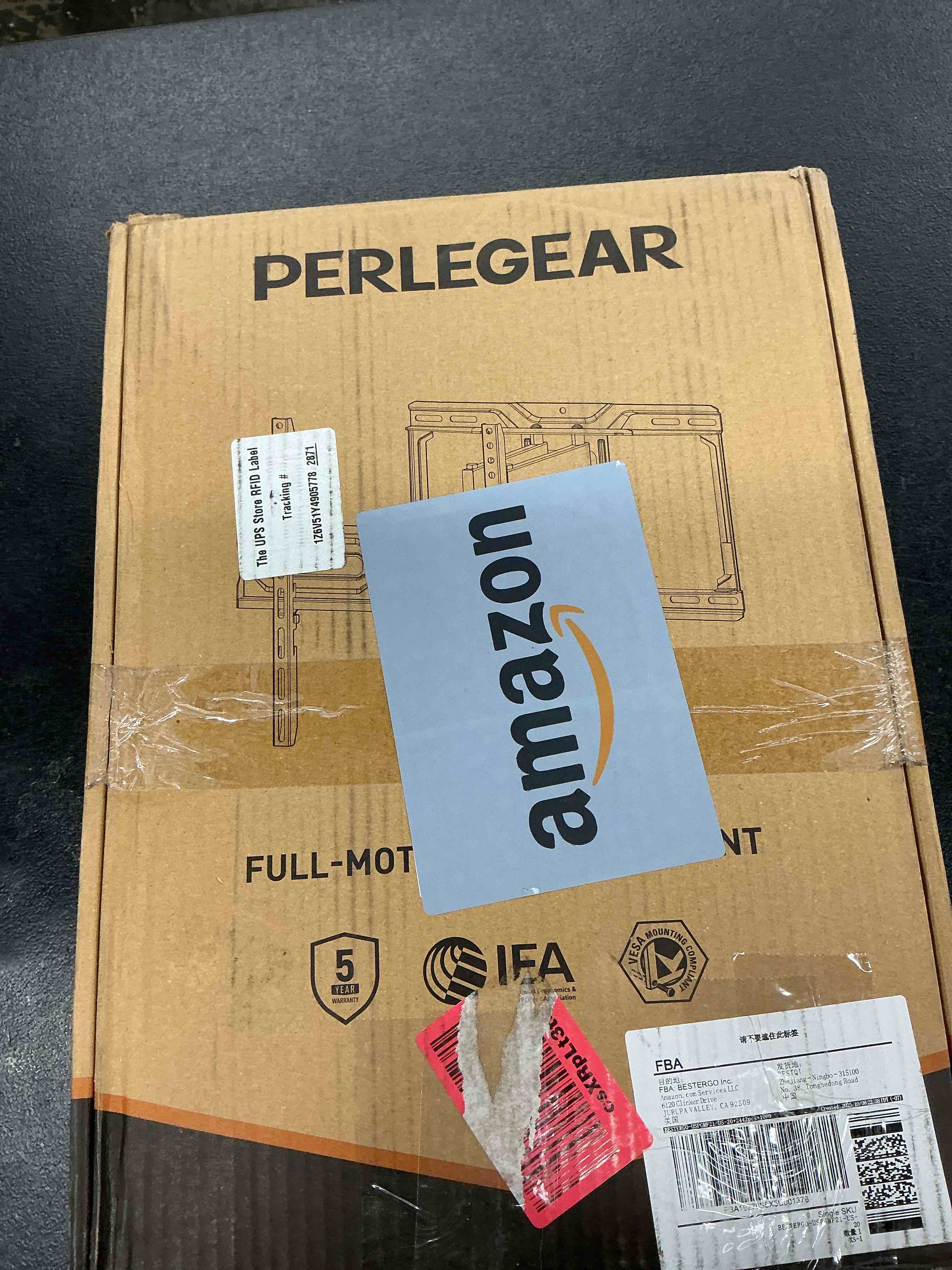 Condition photo showing Good Condition for perlegear full motion tv wall mount for 26-74 inch tvs, height adjustable tv mount, pre-assembled wall mount tv bracket with tool-free tilt, swivel, fits 16” studs, 99 lbs, max vesa 400x400mm, pgmf21 26-74 inch full motion tv wall mount